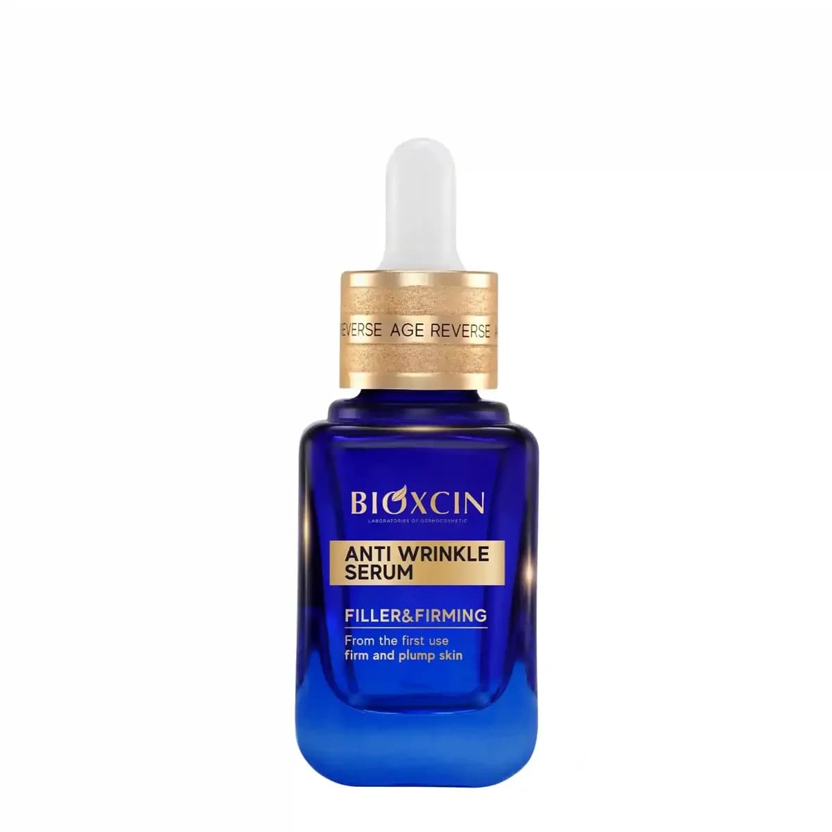 Bioxcin Age Reverse Anti-Wrinkle Serum, blue dropper bottle