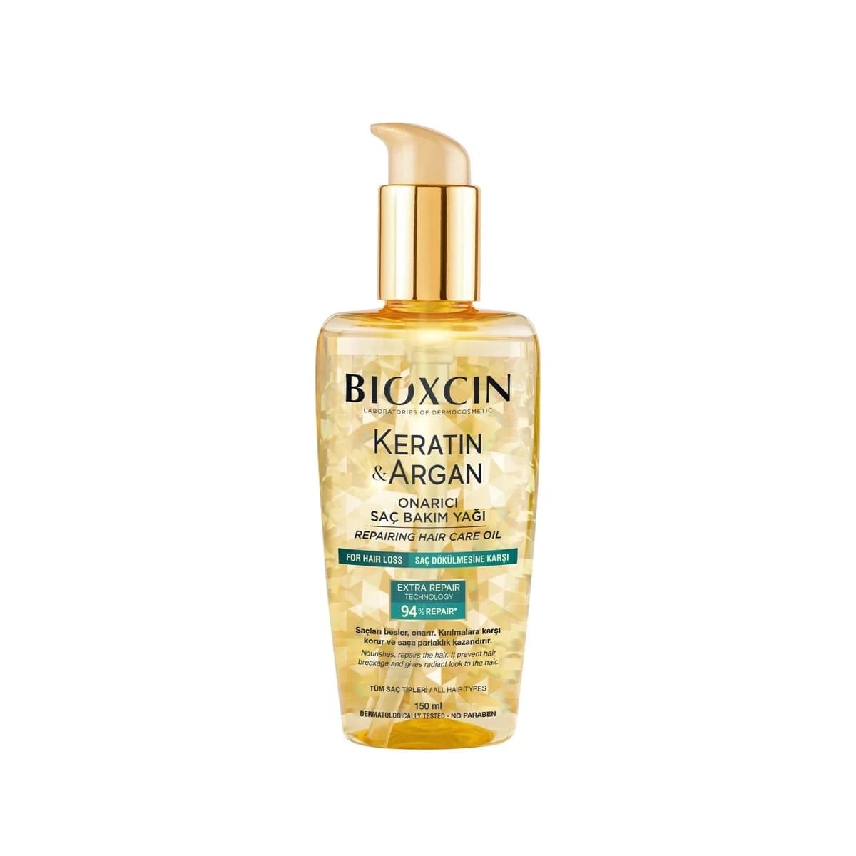 Bioxcin Keratin & Argan Repairing Hair Oil pump bottle
